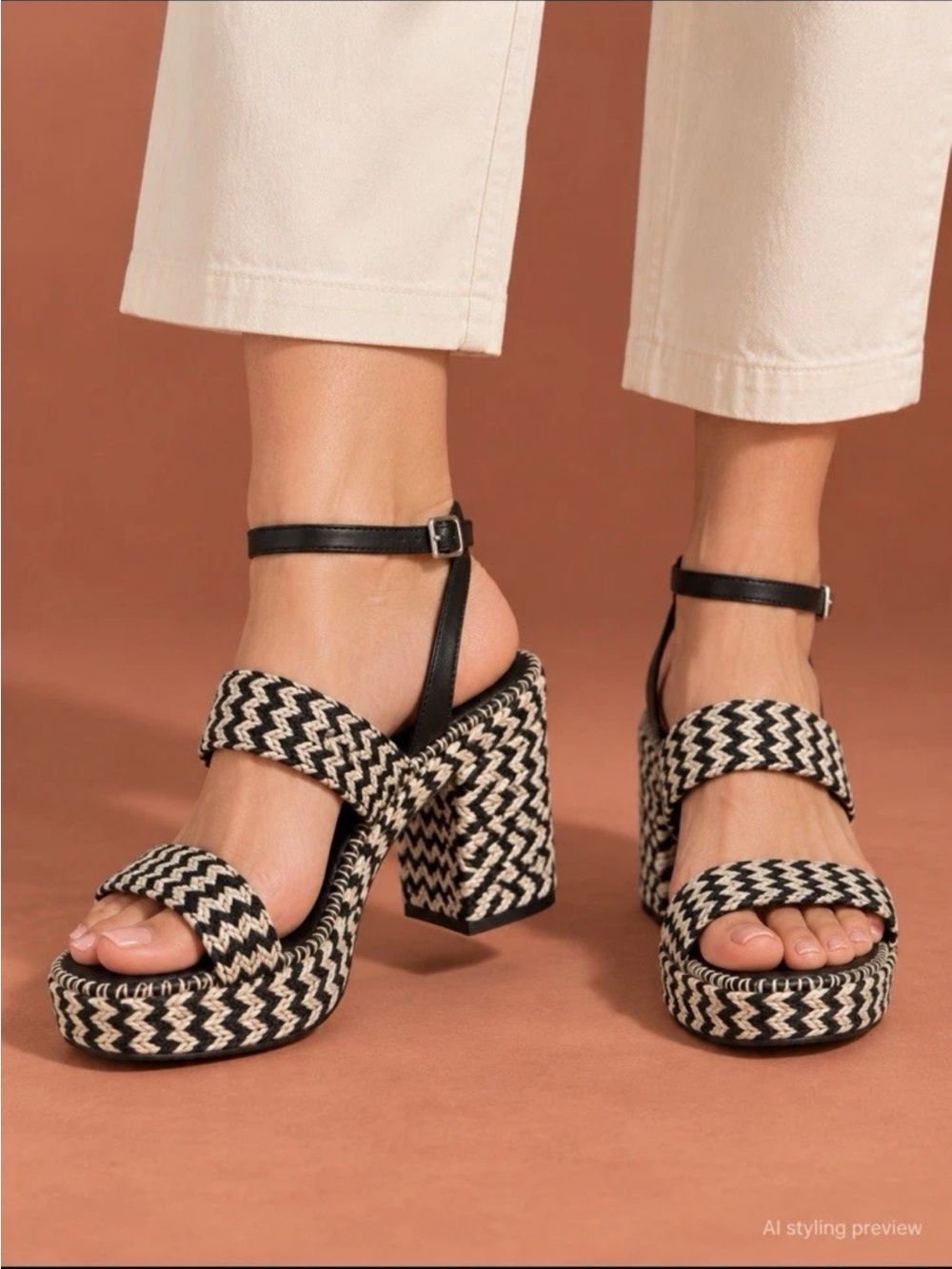 Universal Thread Black & Natural Zigzag Platform Heels
